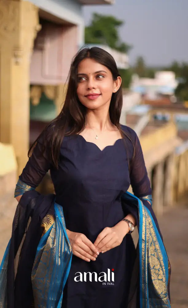 Meera Cotton Salwar - Navy Blue and Light Blue salwar