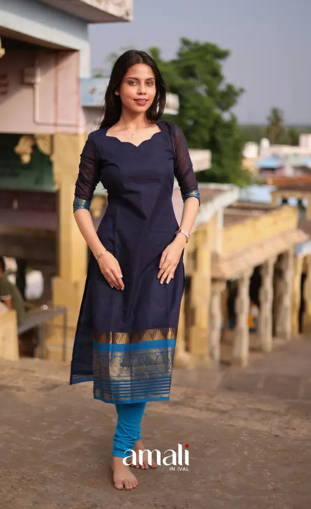 Meera Cotton Salwar - Navy Blue and Light Blue salwar