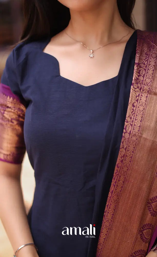 Meera Cotton Salwar - Navy Blue and Magenta salwar