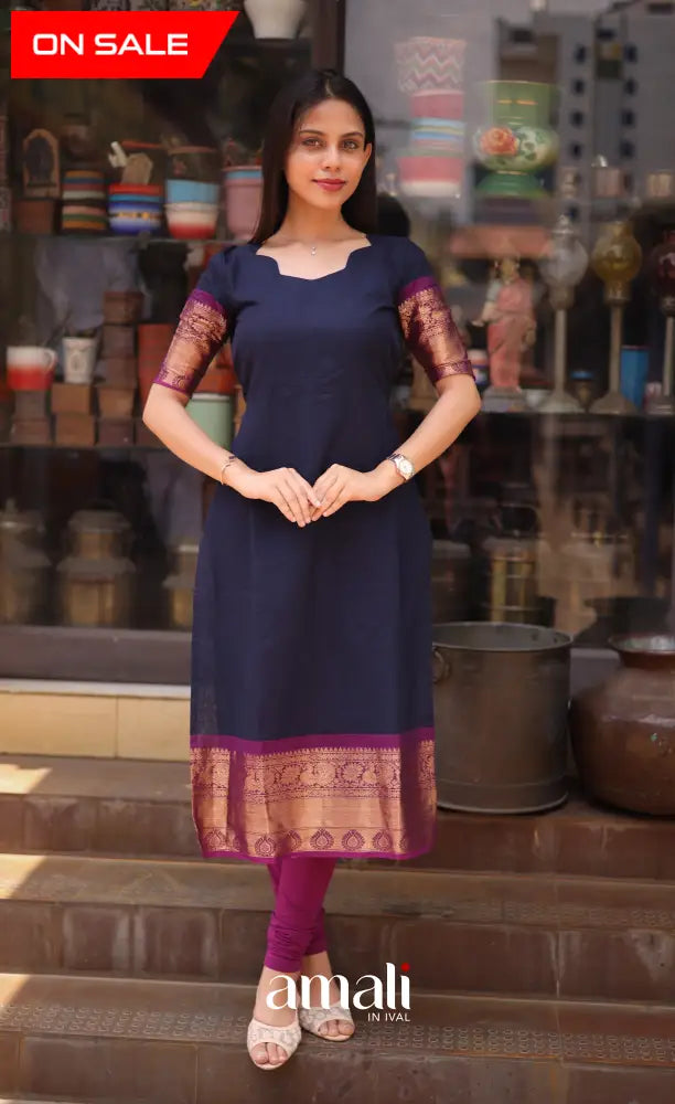Meera Cotton Salwar - Navy Blue and Magenta salwar