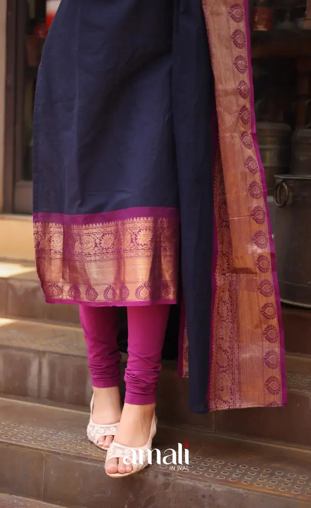Meera Cotton Salwar - Navy Blue and Magenta salwar