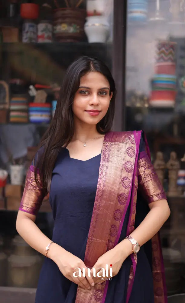 Meera Cotton Salwar - Navy Blue and Magenta salwar