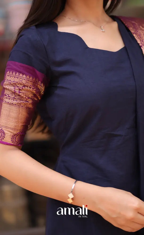 Meera Cotton Salwar - Navy Blue and Magenta salwar