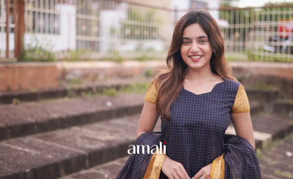 Meera Cotton Salwar - Navy Blue and Mustard salwar