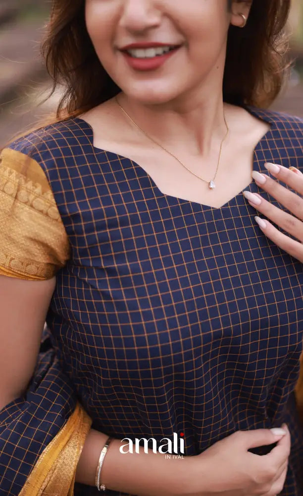 Meera Cotton Salwar - Navy Blue and Mustard salwar