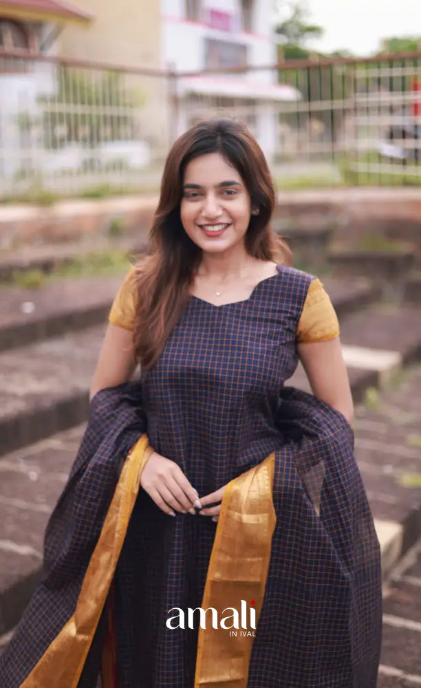 Meera Cotton Salwar - Navy Blue and Mustard salwar