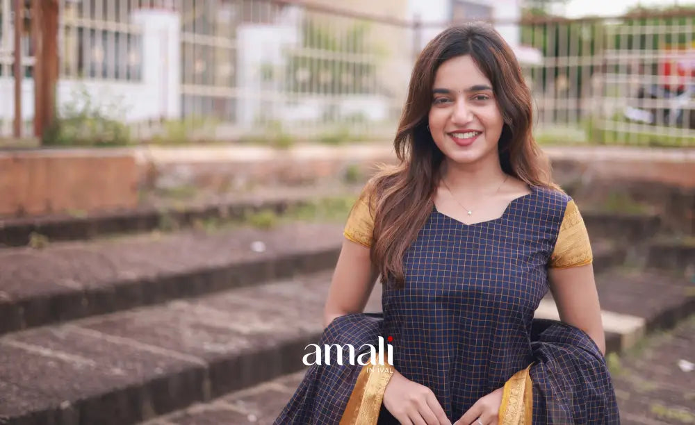 Meera Cotton Salwar - Navy Blue and Mustard salwar