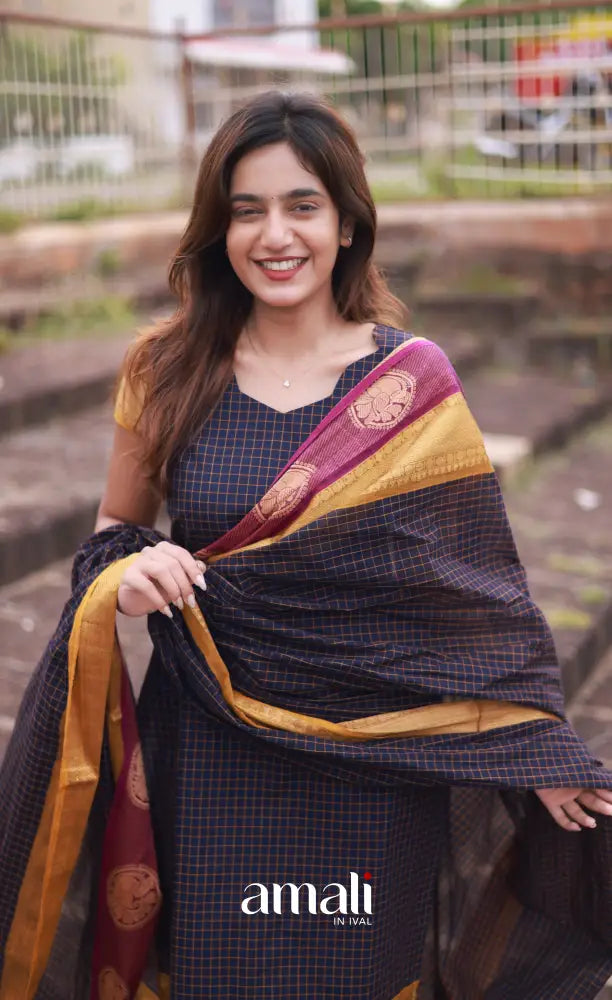 Meera Cotton Salwar - Navy Blue and Mustard salwar