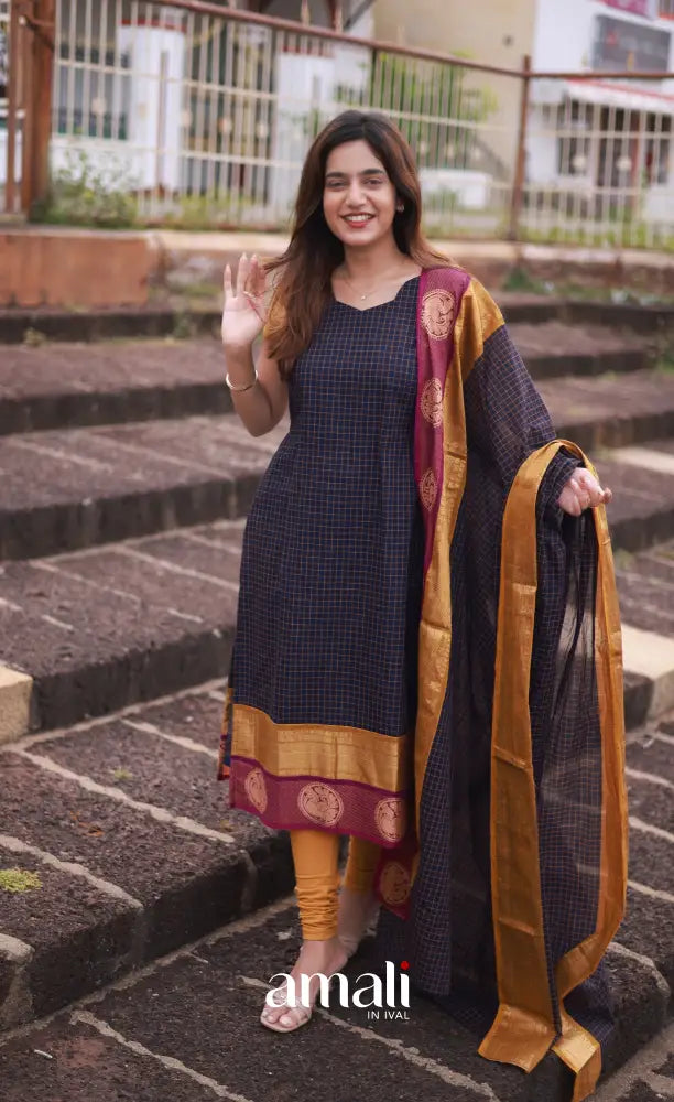 Meera Cotton Salwar - Navy Blue and Mustard salwar