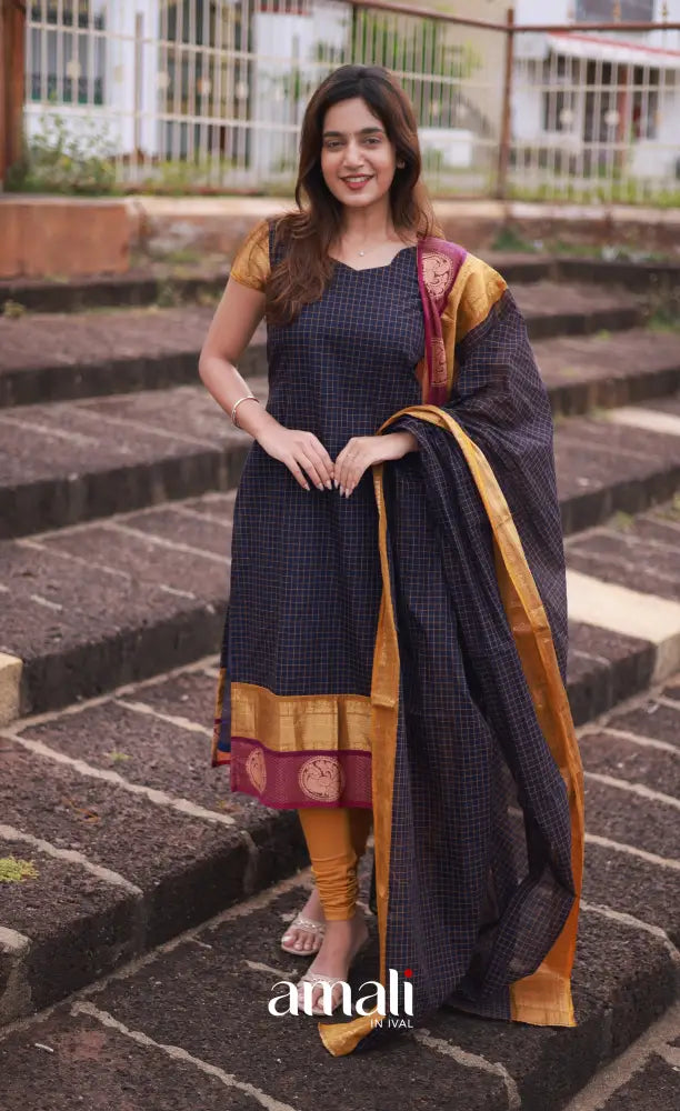 Meera Cotton Salwar - Navy Blue and Mustard salwar
