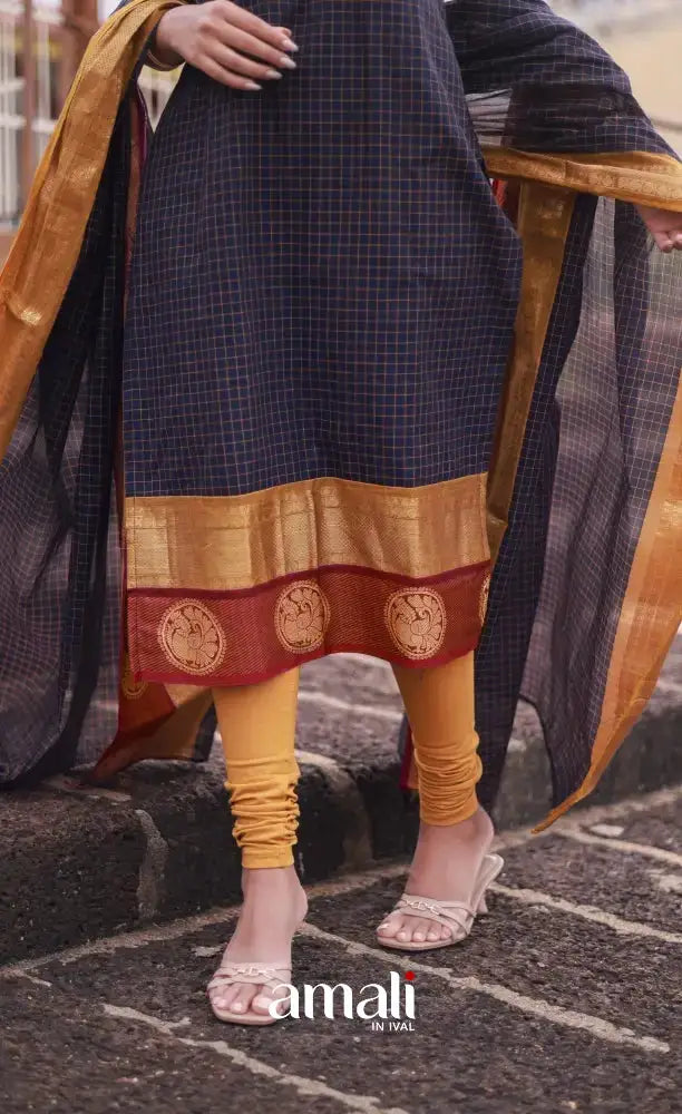 Meera Cotton Salwar - Navy Blue and Mustard salwar