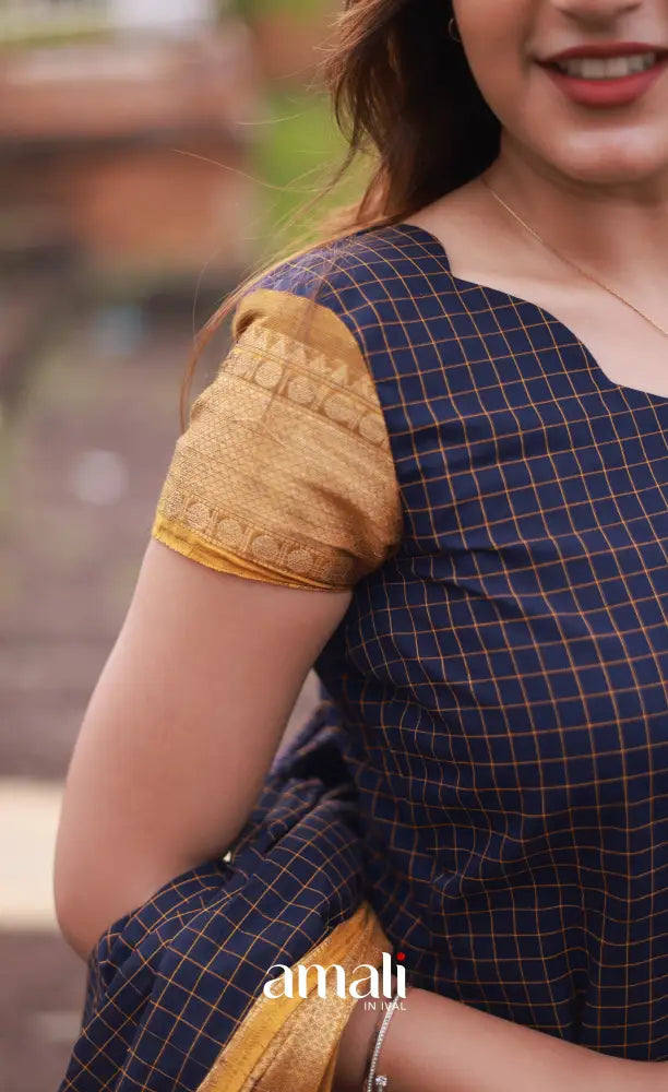 Meera Cotton Salwar - Navy Blue and Mustard salwar