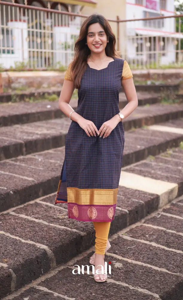 Meera Cotton Salwar - Navy Blue and Mustard salwar