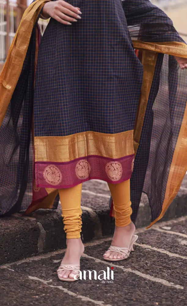 Meera Cotton Salwar - Navy Blue and Mustard salwar