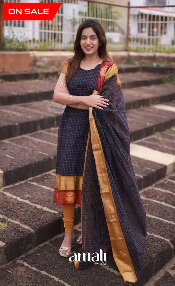 Meera Cotton Salwar - Navy Blue and Mustard salwar