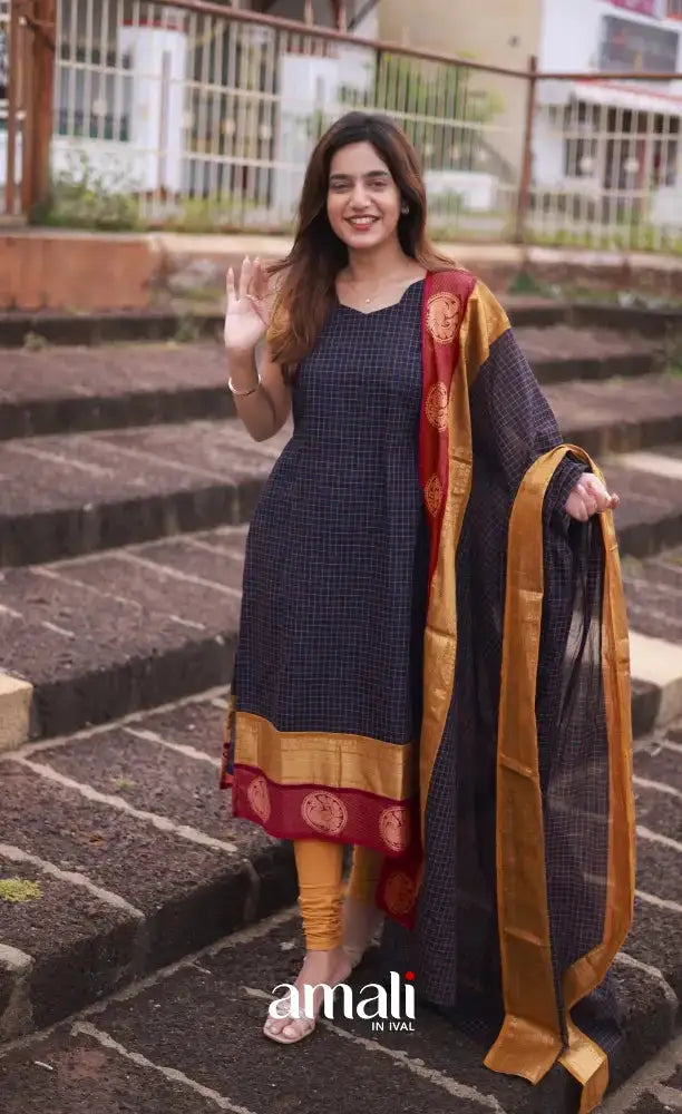 Meera Cotton Salwar - Navy Blue and Mustard salwar