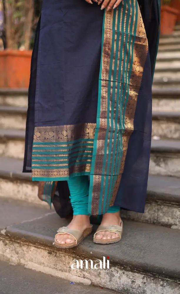 Meera Cotton Salwar - Navy Blue and Peacock Blue salwar