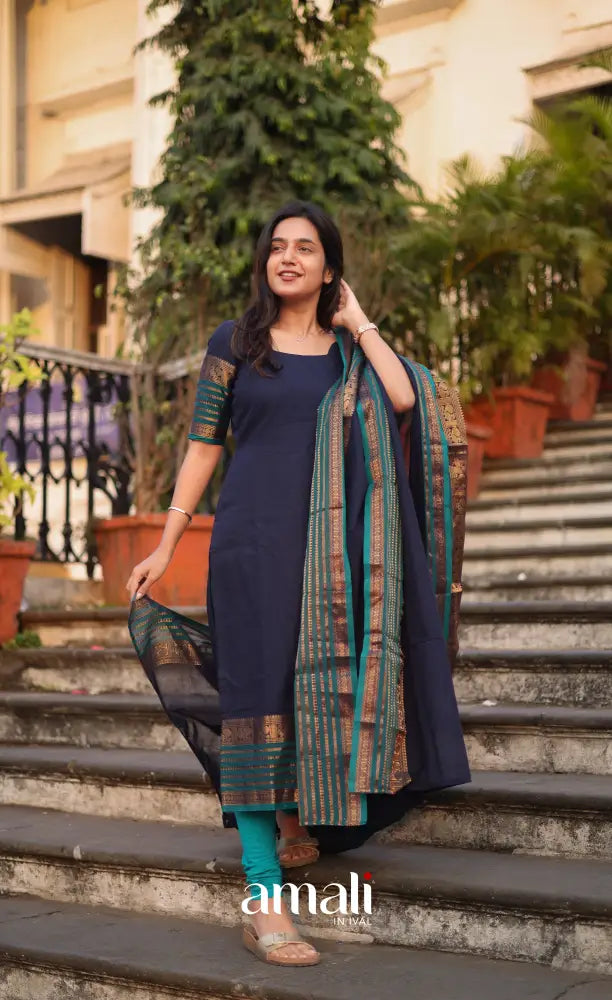 Meera Cotton Salwar - Navy Blue and Peacock Blue salwar