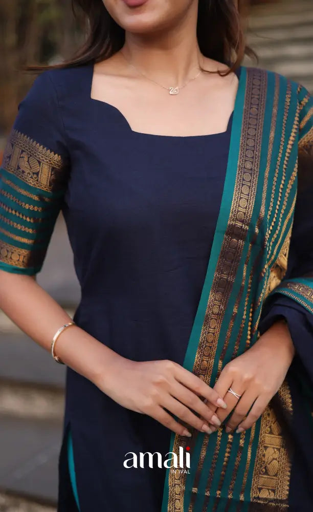 Meera Cotton Salwar - Navy Blue and Peacock Blue salwar