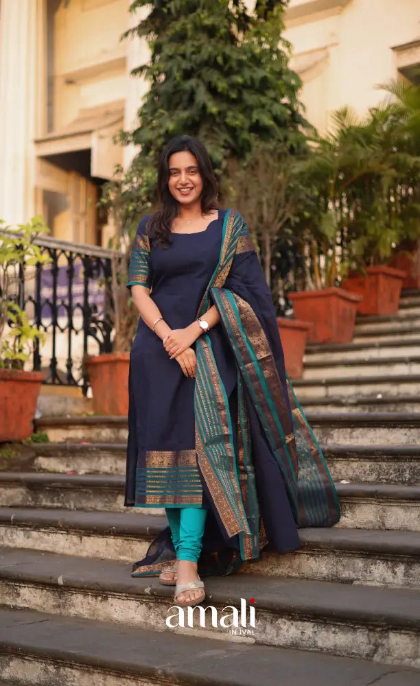 Meera Cotton Salwar - Navy Blue and Peacock Blue salwar