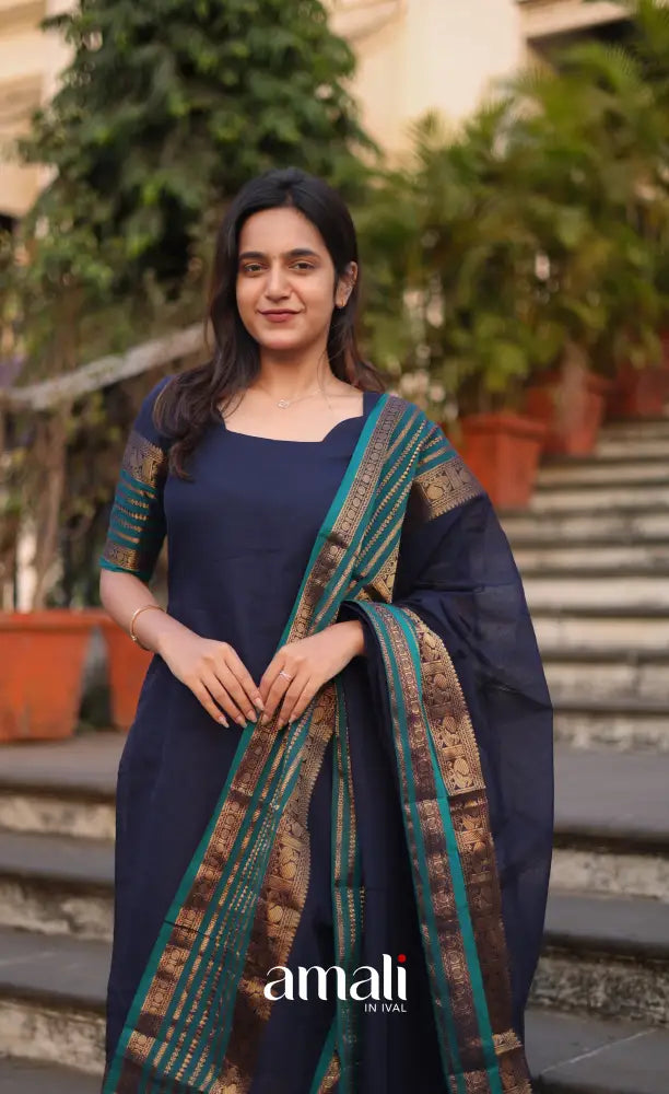 Meera Cotton Salwar - Navy Blue and Peacock Blue salwar
