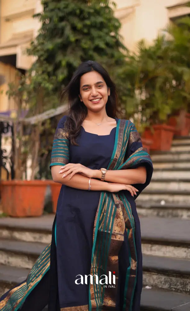 Meera Cotton Salwar - Navy Blue and Peacock Blue salwar