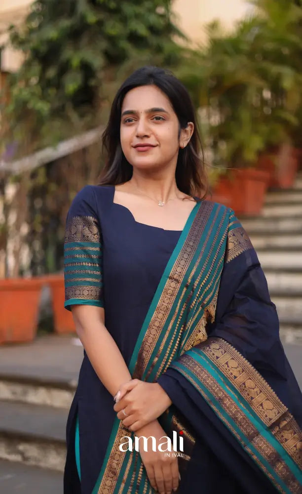 Meera Cotton Salwar - Navy Blue and Peacock Blue salwar