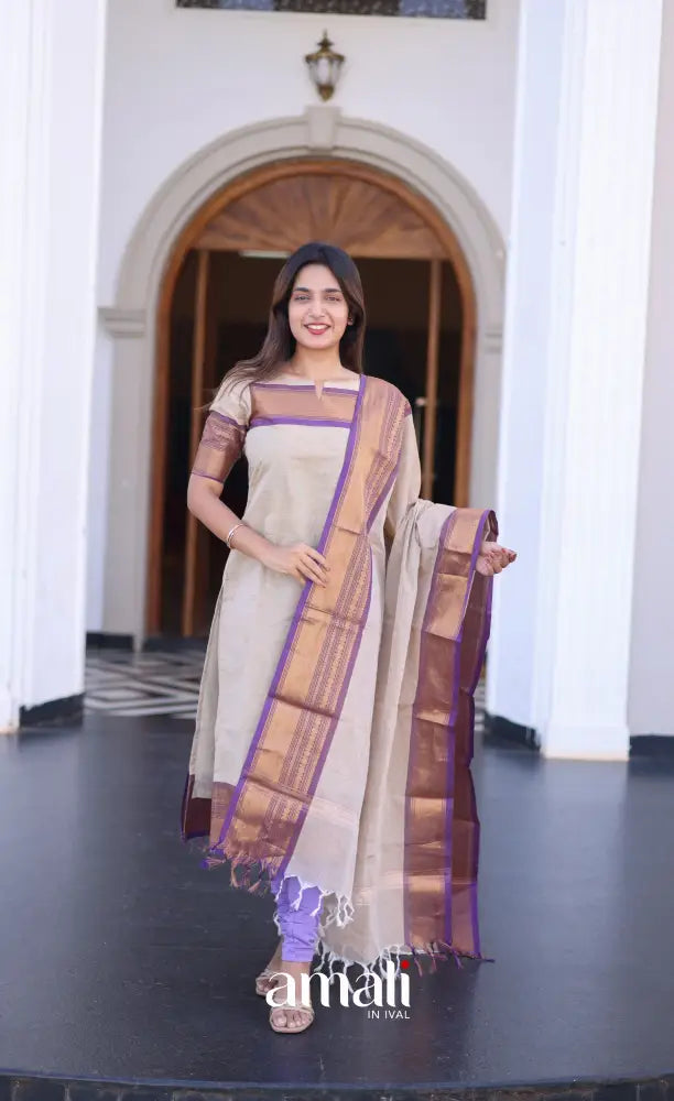 Meera Cotton Salwar - Off white and Lavender salwar