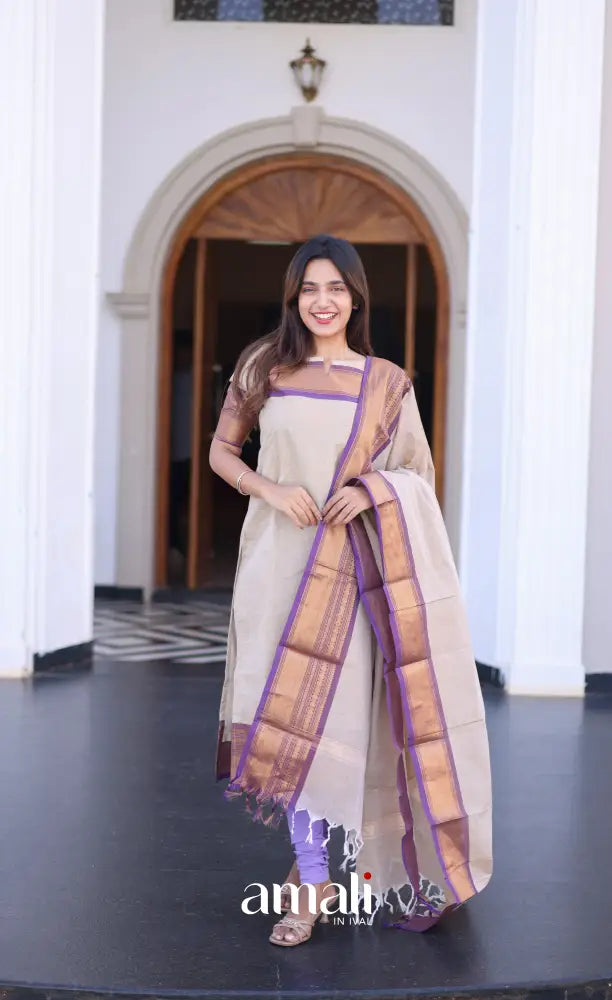 Meera Cotton Salwar - Off white and Lavender salwar