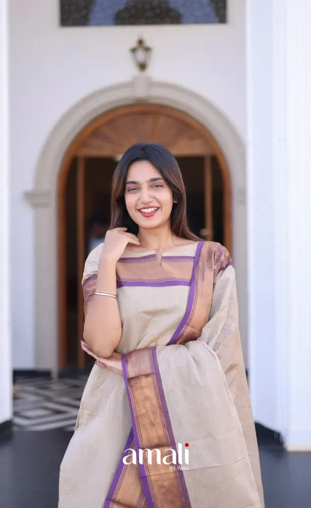 Meera Cotton Salwar - Off white and Lavender salwar