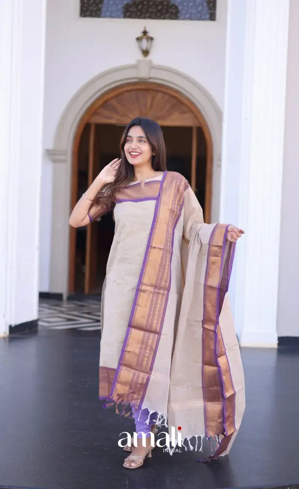 Meera Cotton Salwar - Off white and Lavender salwar