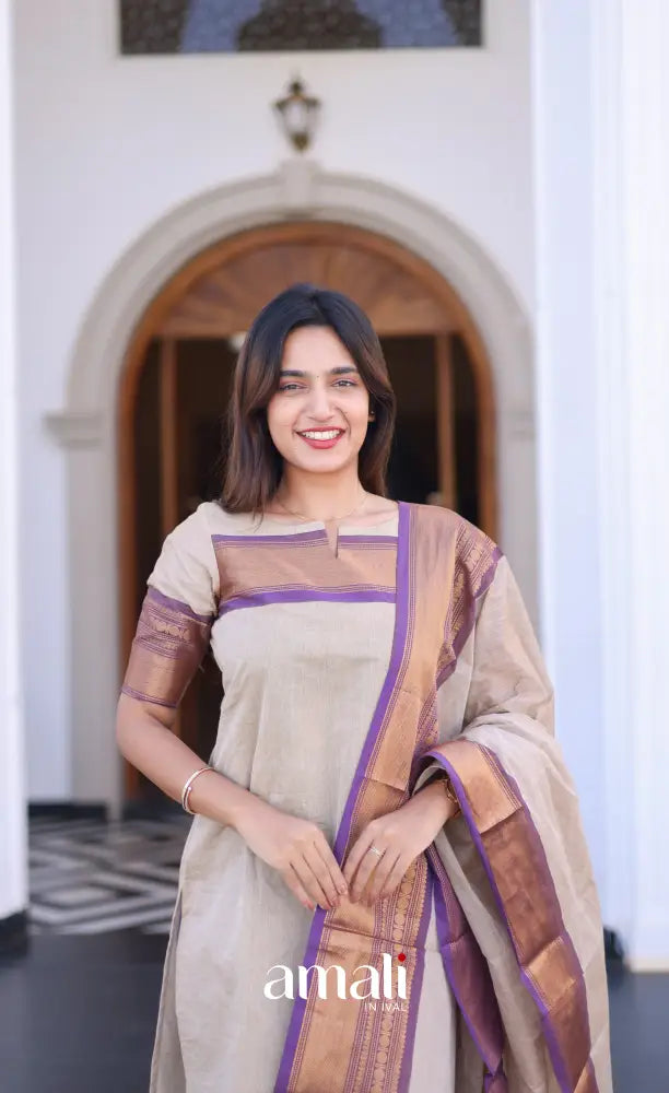 Meera Cotton Salwar - Off white and Lavender salwar