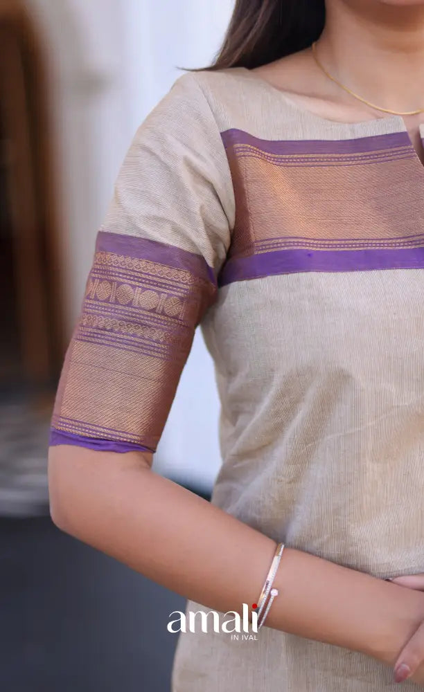 Meera Cotton Salwar - Off white and Lavender salwar