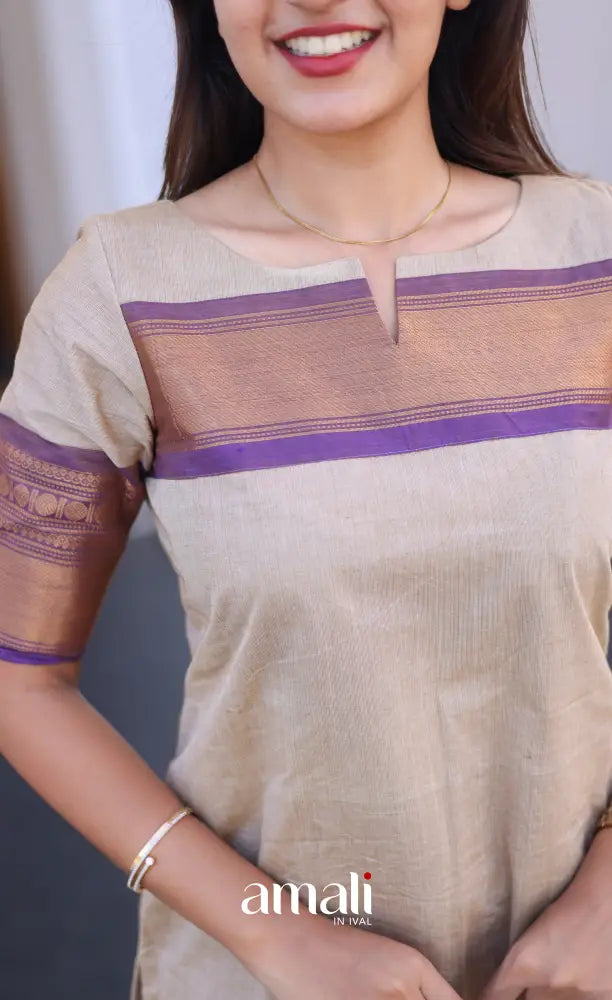 Meera Cotton Salwar - Off white and Lavender salwar