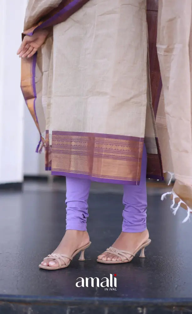 Meera Cotton Salwar - Off white and Lavender salwar