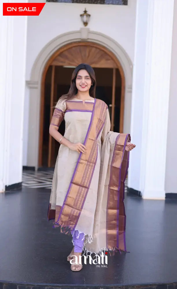 Meera Cotton Salwar - Off white and Lavender salwar