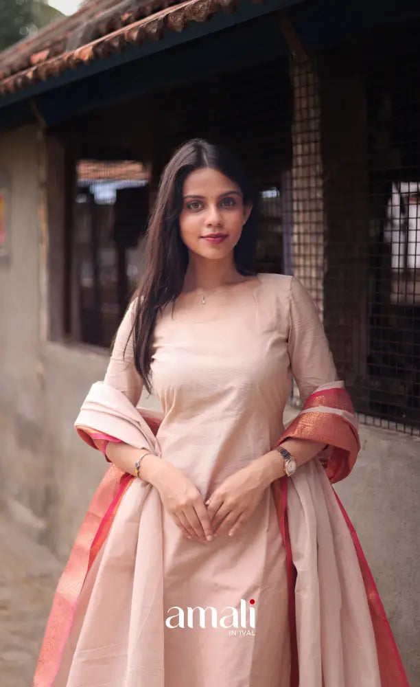 Meera Cotton Salwar - Off white and Orangish pink salwar