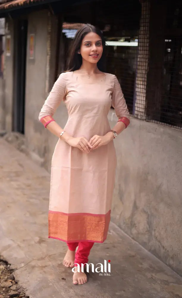 Meera Cotton Salwar - Off white and Orangish pink salwar