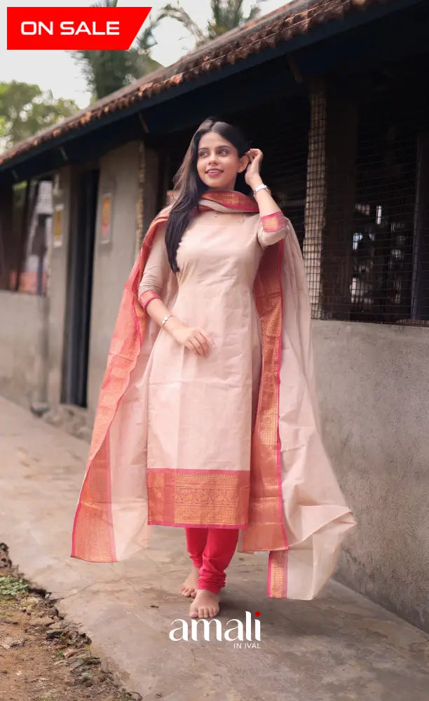 Meera Cotton Salwar - Off white and Orangish pink salwar