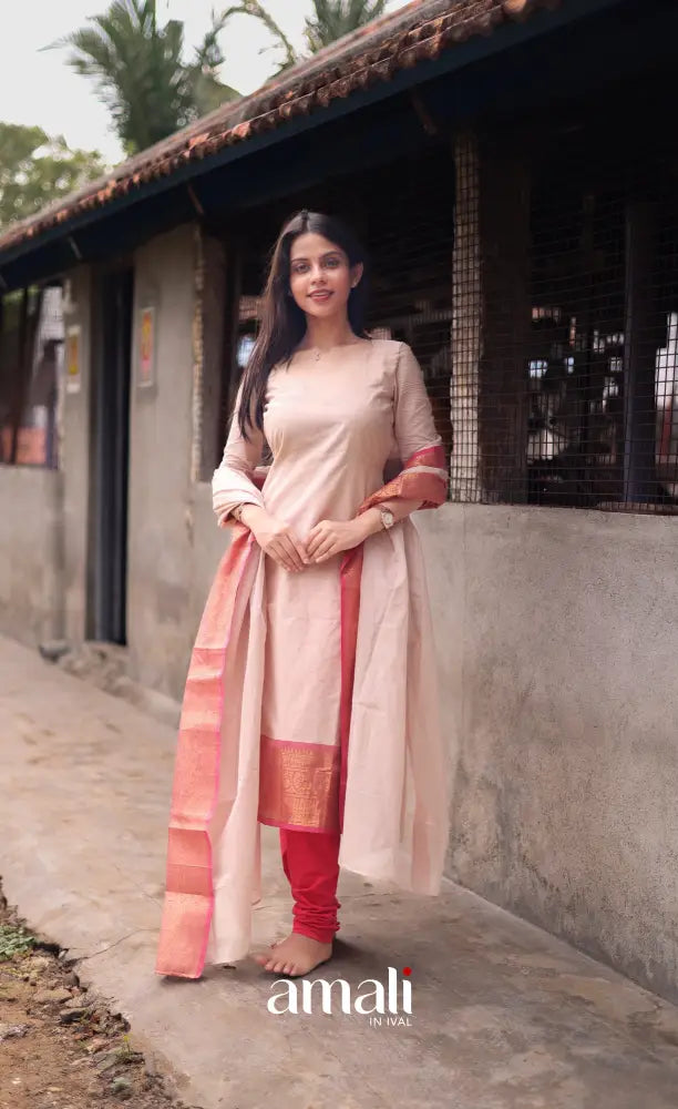 Meera Cotton Salwar - Off white and Orangish pink salwar