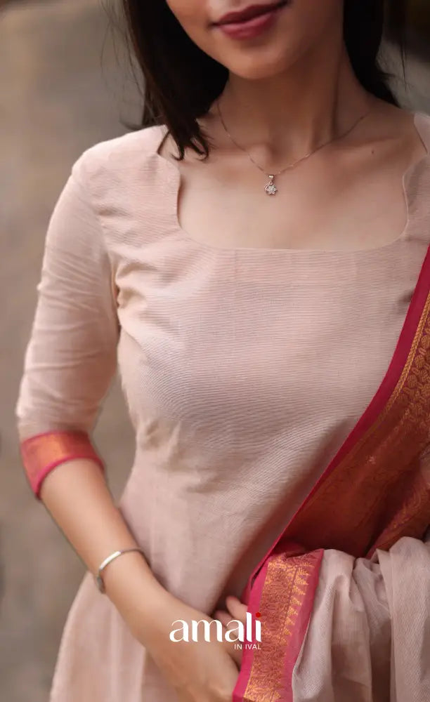 Meera Cotton Salwar - Off white and Orangish pink salwar