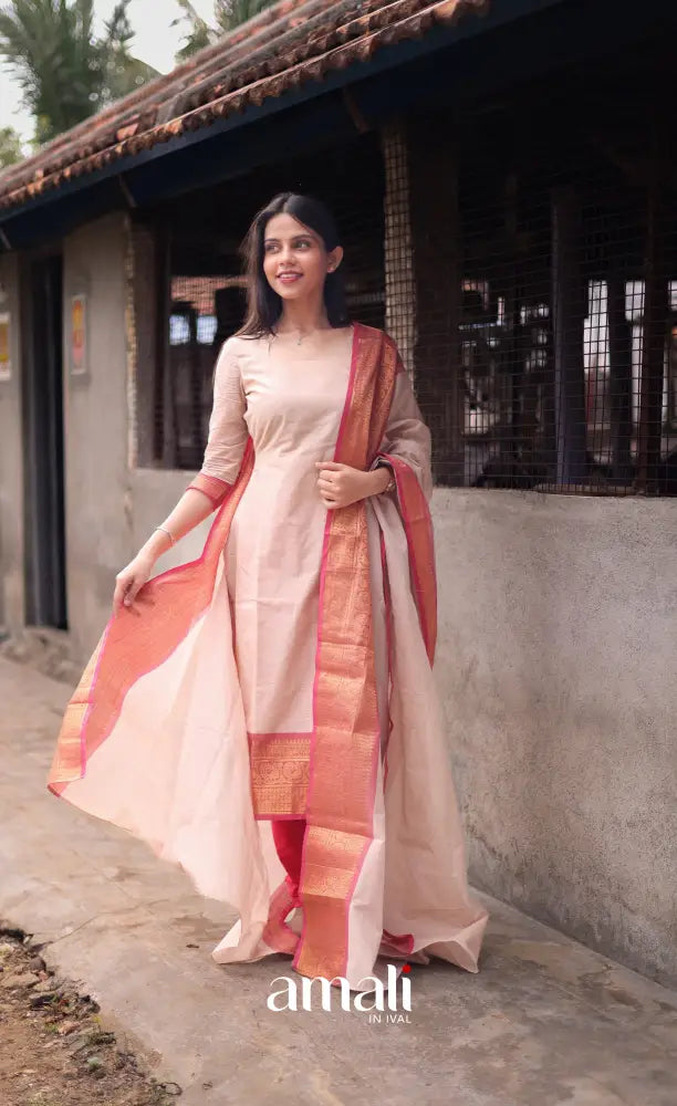 Meera Cotton Salwar - Off white and Orangish pink salwar