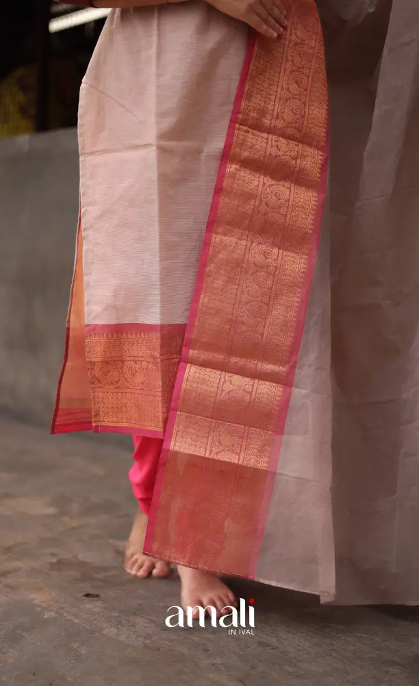 Meera Cotton Salwar - Off white and Orangish pink salwar