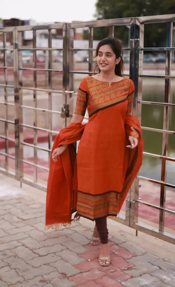 Meera Cotton Salwar - Orange and Brownish Maroon. salwar