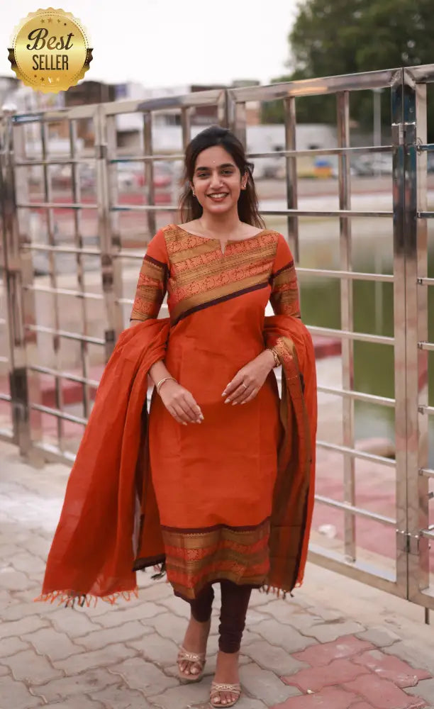 Meera Cotton Salwar - Orange and Brownish Maroon. salwar