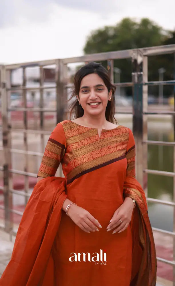 Meera Cotton Salwar - Orange and Brownish Maroon. salwar