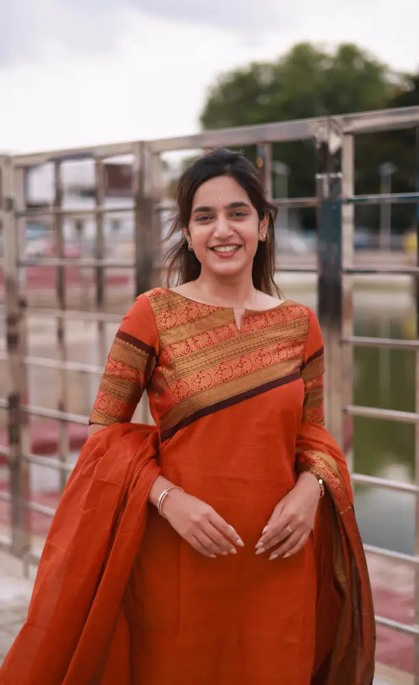 Meera Cotton Salwar - Orange and Brownish Maroon. salwar