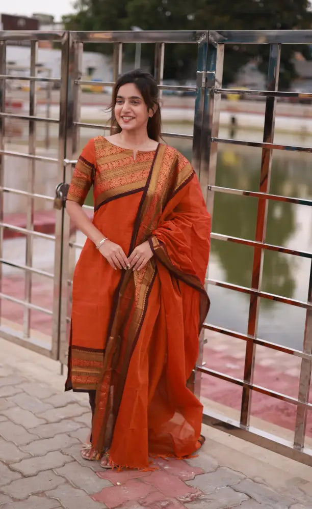 Meera Cotton Salwar - Orange and Brownish Maroon. salwar