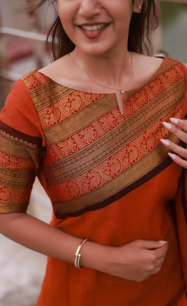 Meera Cotton Salwar - Orange and Brownish Maroon. salwar