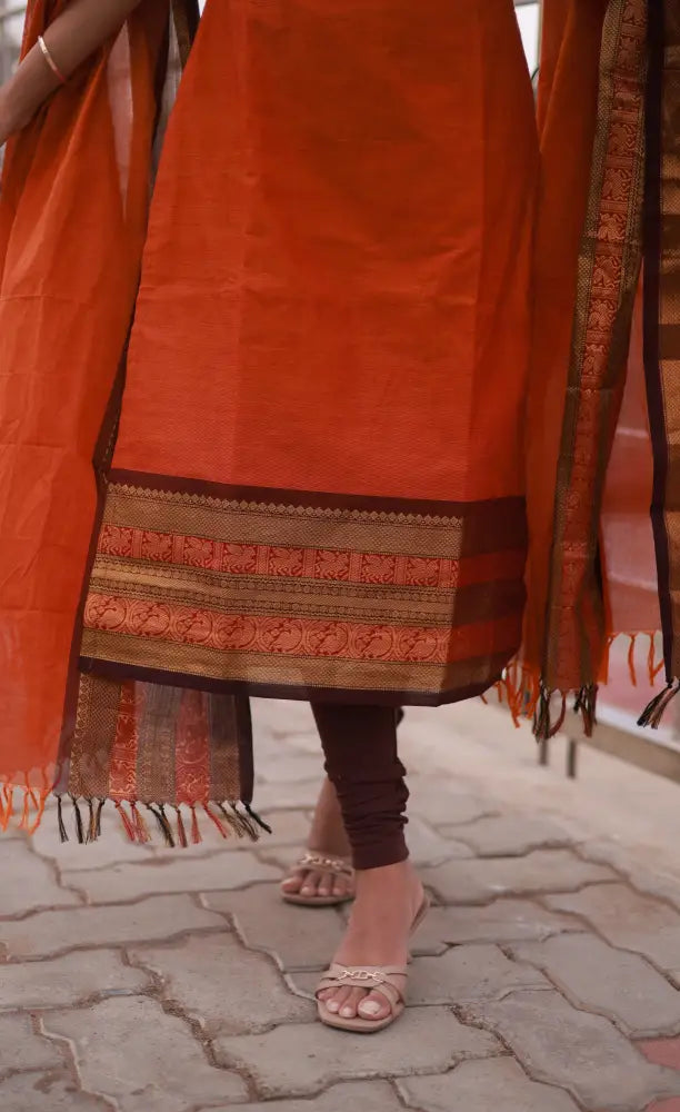 Meera Cotton Salwar - Orange and Brownish Maroon. salwar